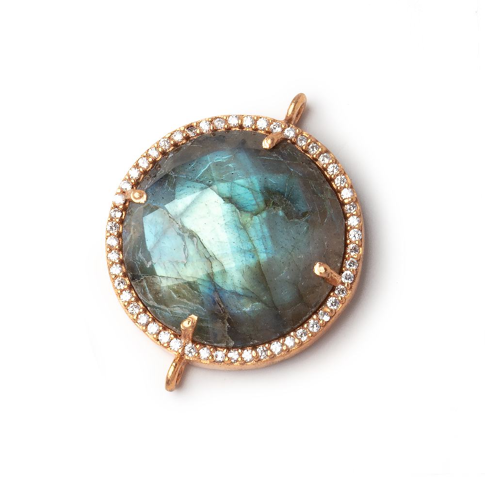 21mm Rose Gold CZ Bezel Labradorite Coin Connector 1 Focal