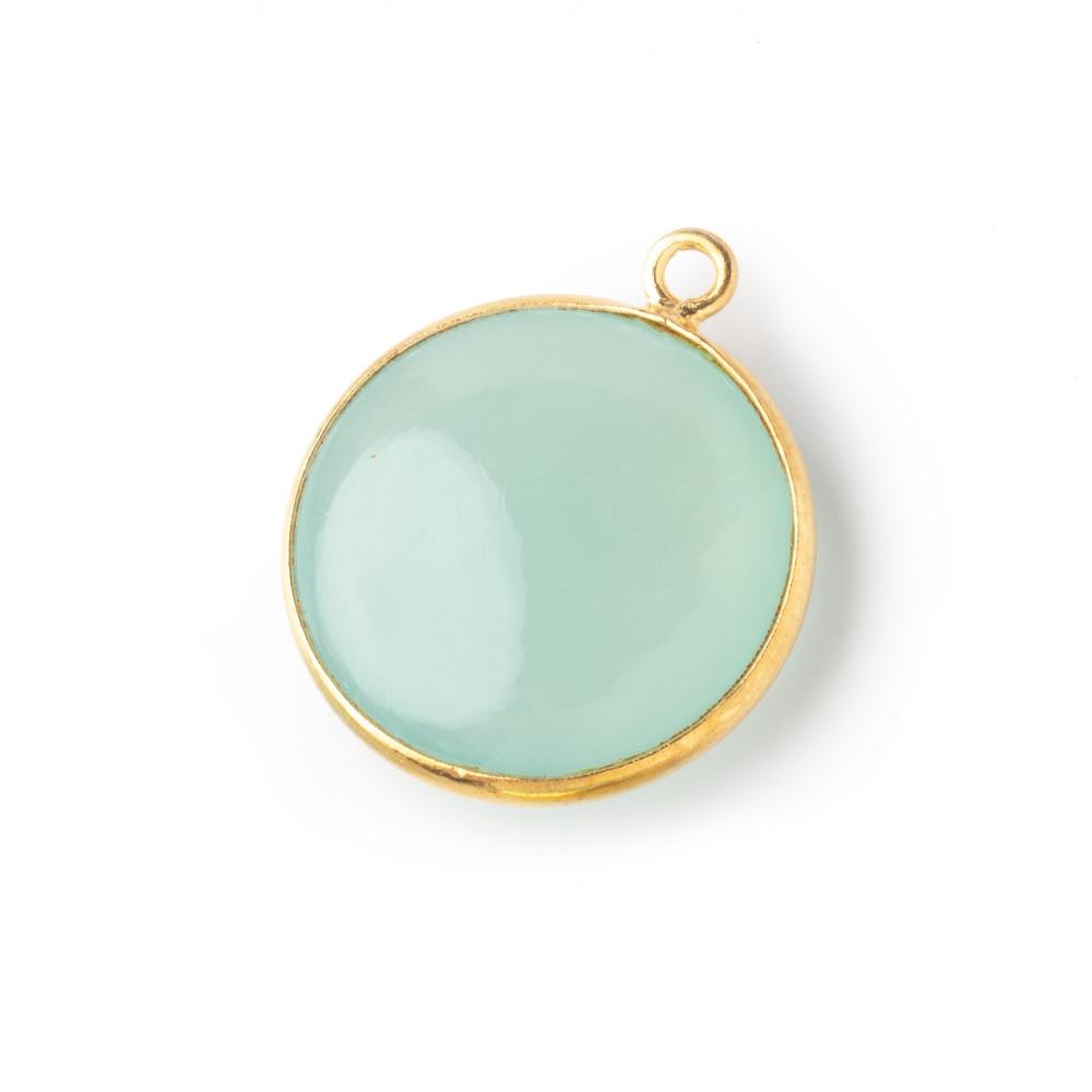 21mm Vermeil Bezel Seafoam Chalcedony Plain Coin Pendant 1 piece