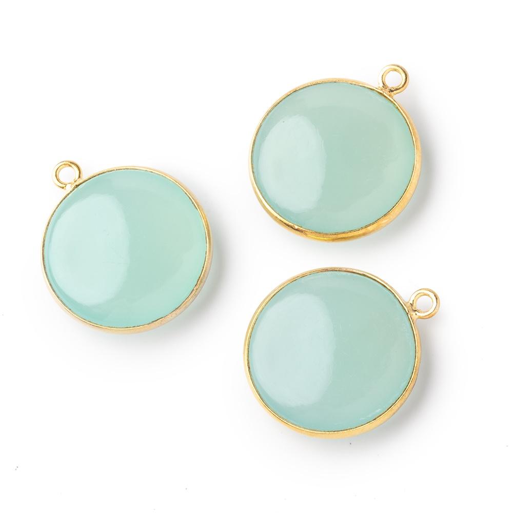 21mm Vermeil Bezel Seafoam Chalcedony Plain Coin Pendant 1 piece