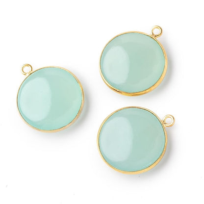 21mm Vermeil Bezel Seafoam Chalcedony Plain Coin Pendant 1 piece