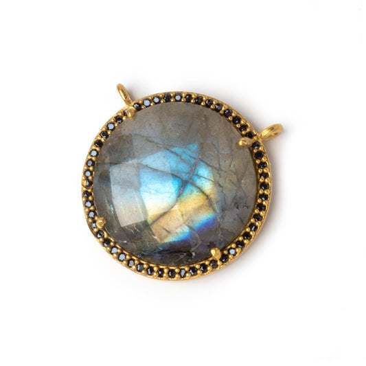 21mm Vermeil & Black CZ Bezel Labradorite Coin Connector 1 Focal