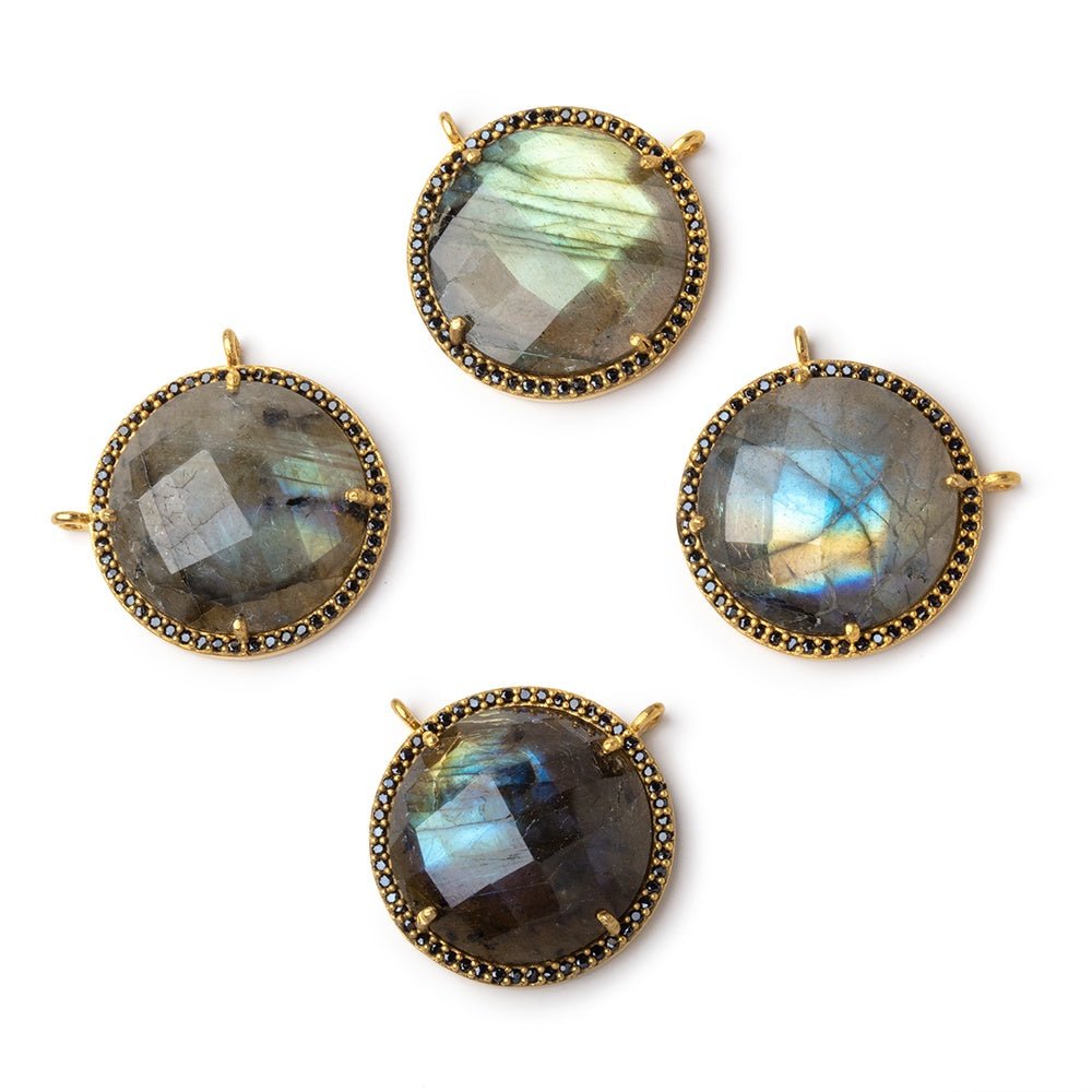 21mm Vermeil & Black CZ Bezel Labradorite Coin Connector 1 Focal