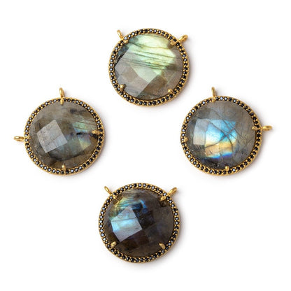 21mm Vermeil & Black CZ Bezel Labradorite Coin Connector 1 Focal