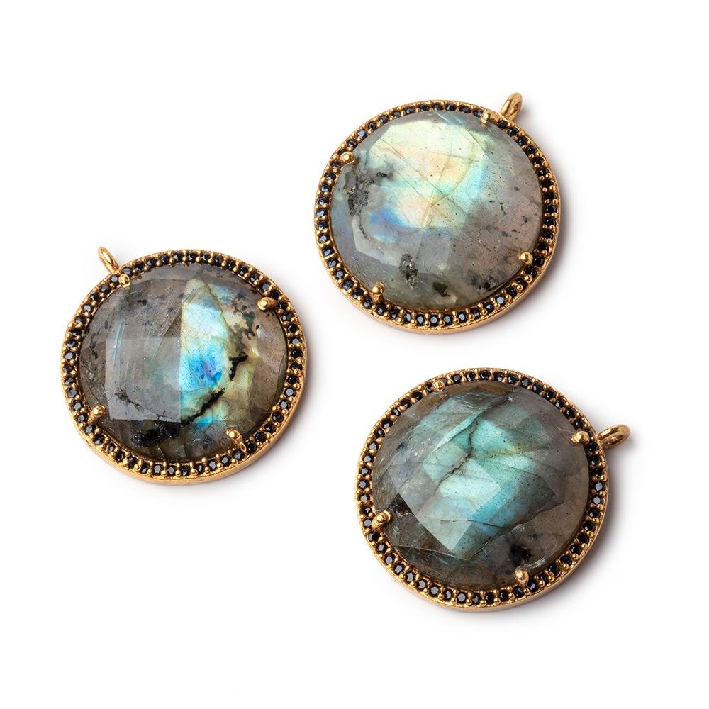 21mm Vermeil & Black CZ Bezel Labradorite Coin Pendant 1 Focal Bead