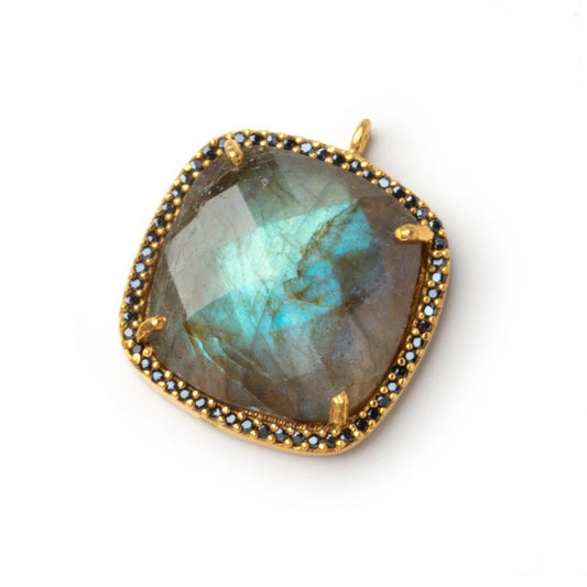 21mm Vermeil & Black CZ Bezel Labradorite Cushion Pendant 1 Focal