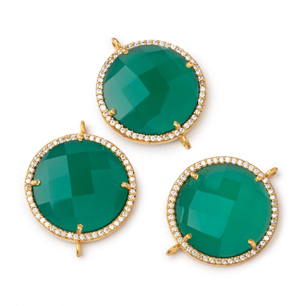 21mm Vermeil CZ Bezel Green Onyx Coin Connector 1 Focal Bead