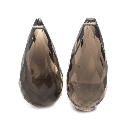 21x10-22x10mm Smoky Quartz Faceted Tear Drop Focal Bead Set of 2