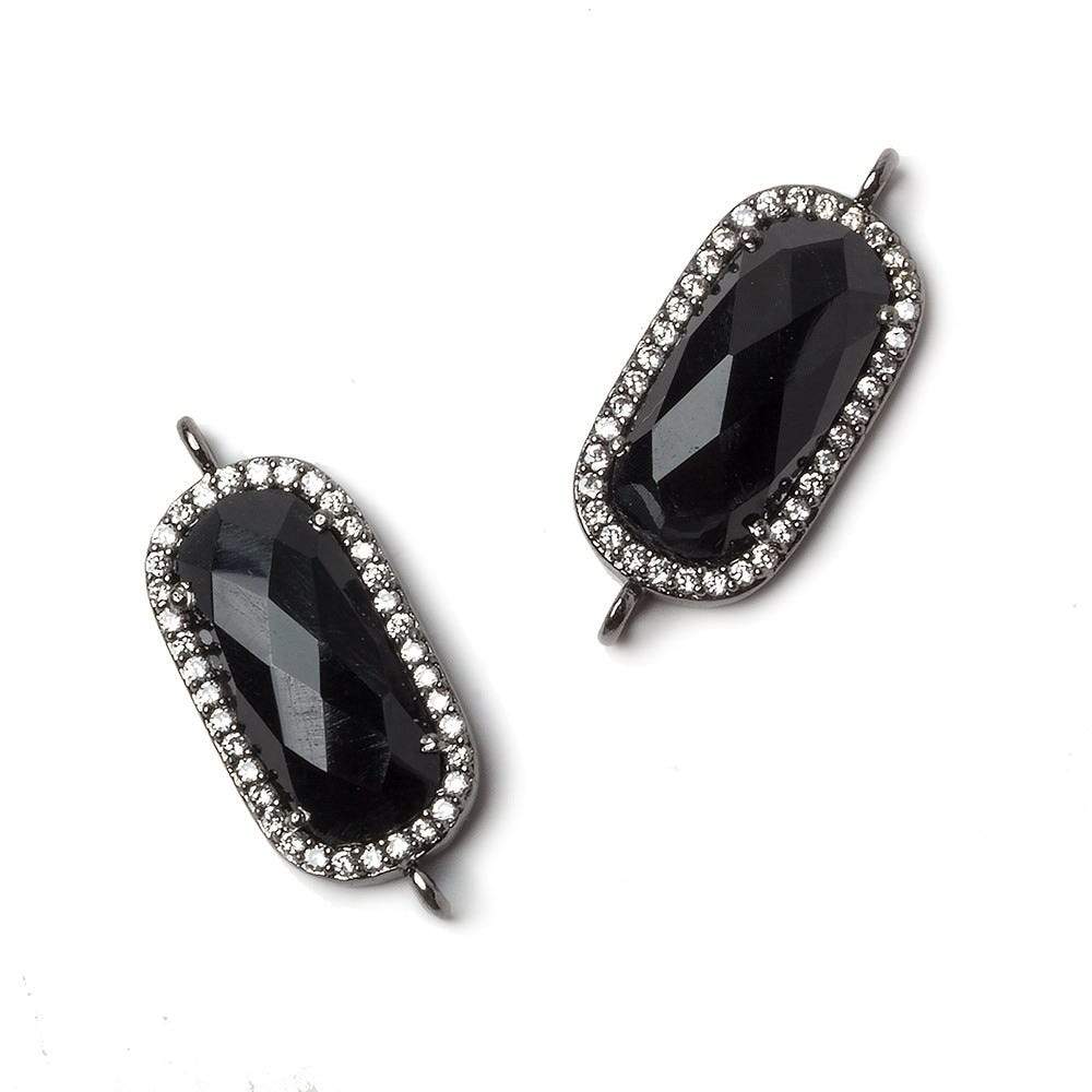 21x10.5mm Black Gold Bezeled CZ & Black Chalcedony Oval Connector 1 pc