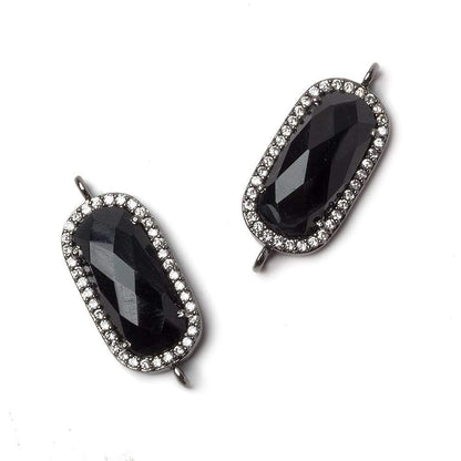 21x10.5mm Black Gold Bezeled CZ & Black Chalcedony Oval Connector 1 pc