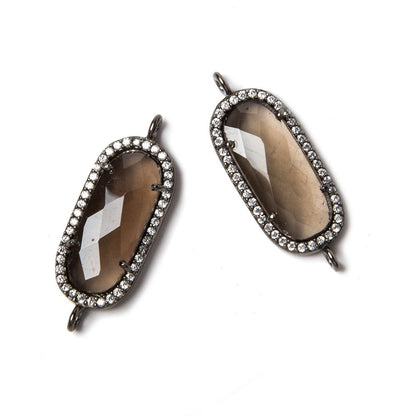 21x10.5mm Black Gold CZ Bezel Smoky Hydro Quartz Oval Connector 1 piece