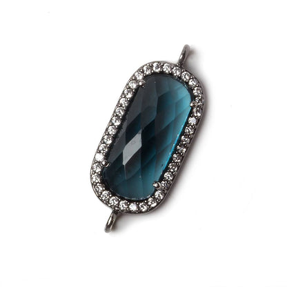 21x10.5mm Black Gold Bezeled CZ & London Blue Quartz Oval Connector 1 pc