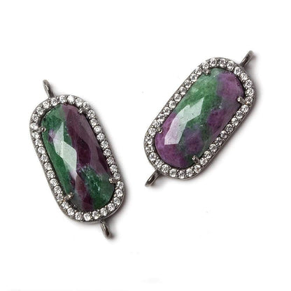 21x10.5mm Black Gold Bezeled CZ & Ruby in Zoisite Oval Connector 1 pc