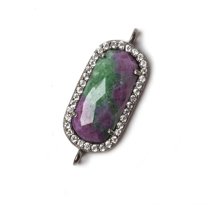 21x10.5mm Black Gold Bezeled CZ & Ruby in Zoisite Oval Connector 1 pc
