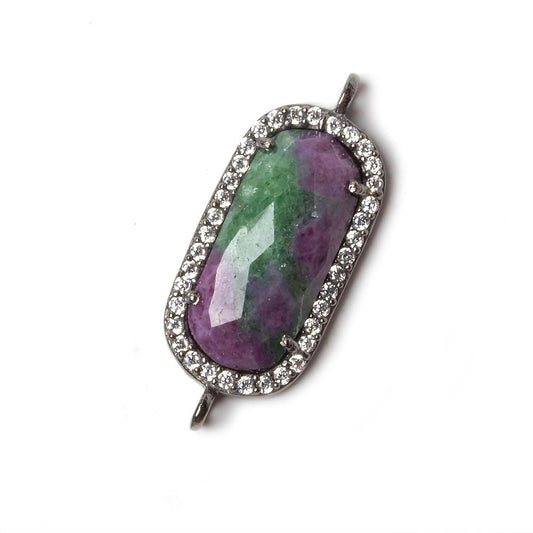 21x10.5mm Black Gold Bezeled CZ & Ruby in Zoisite Oval Connector 1 pc