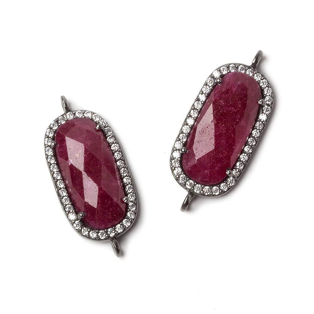 21x10.5mm Black Gold Bezeled CZ & Ruby Oval Connector 1 pc