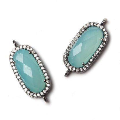 21x10.5mm Black Gold Bezeled CZ & Seafoam Chalcedony Oval Connector 1 pc