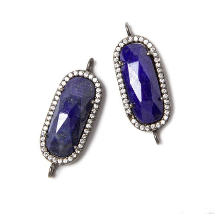 21x10.5mm Black Gold Bezeled White CZ & Lapis Lazuli Oval Connector 1 pc