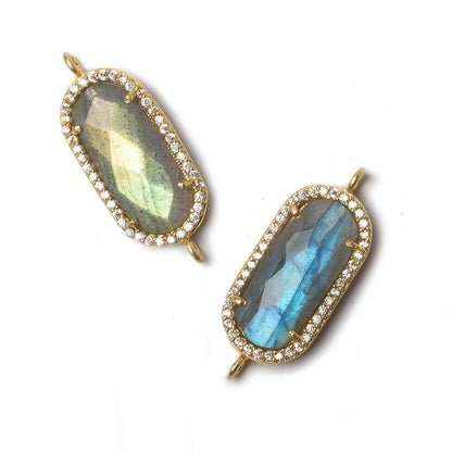 21x10.5mm Gold Bezeled CZ & Labradorite Oval Connector 1 pc