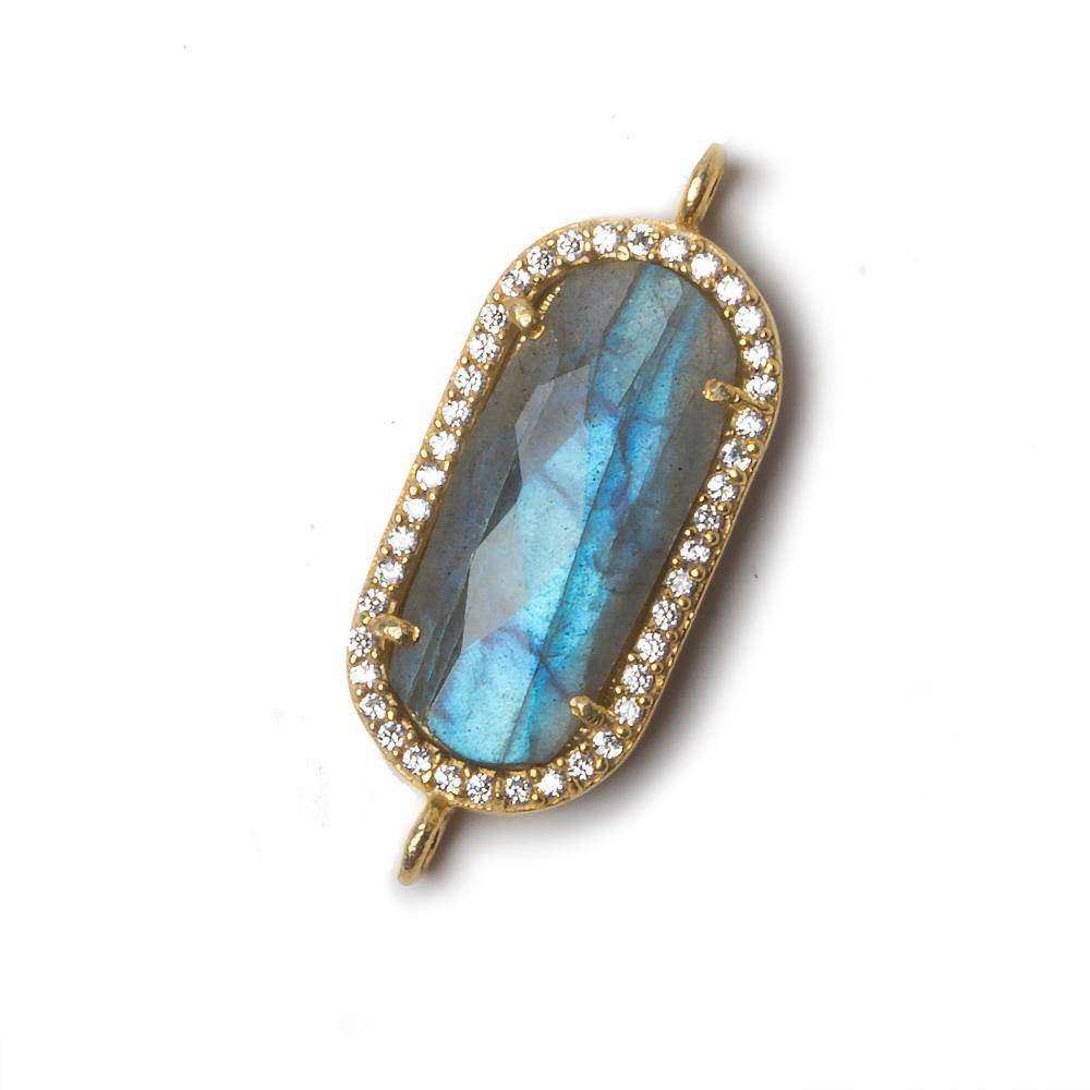 21x10.5mm Gold Bezeled CZ & Labradorite Oval Connector 1 pc