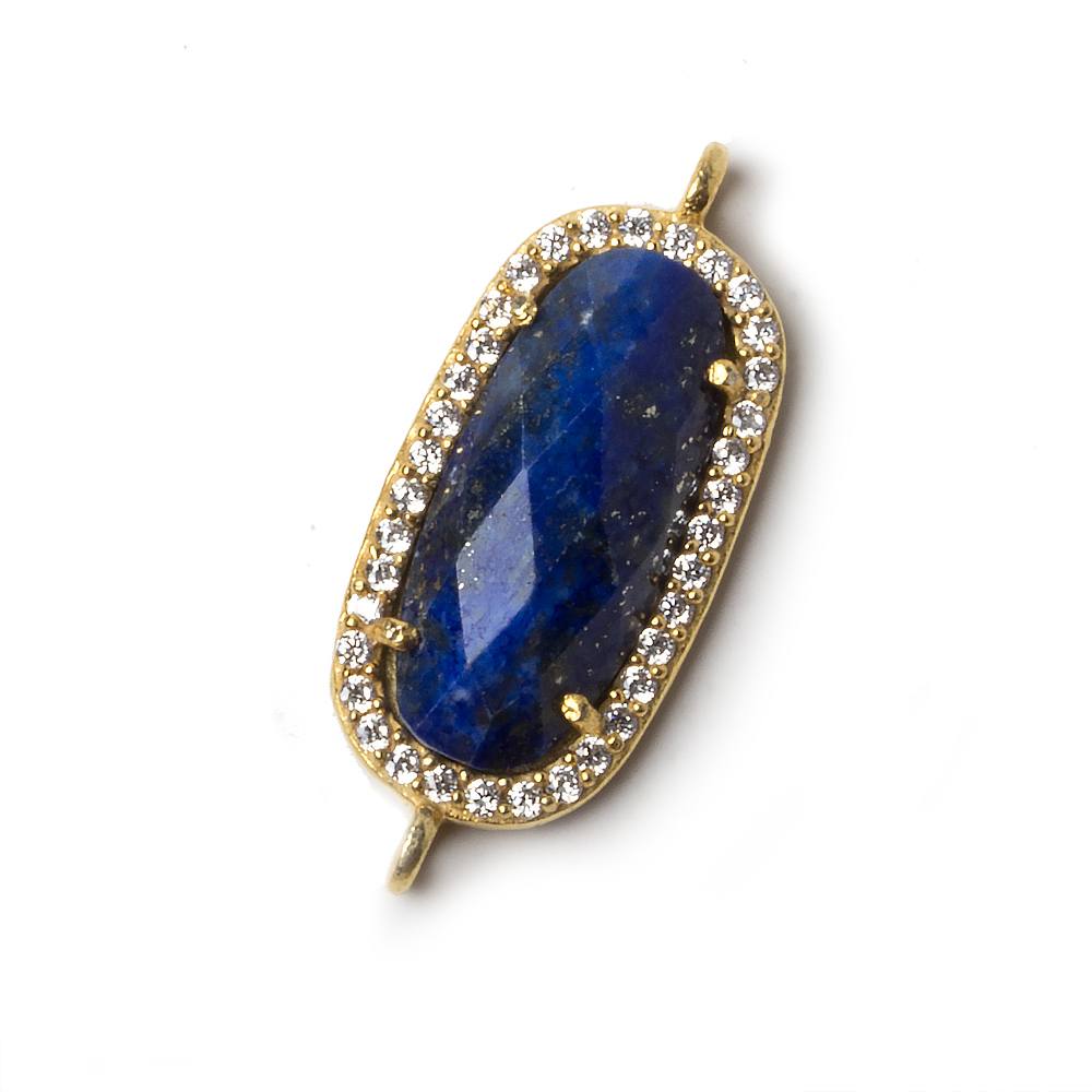 21x10.5mm Vermeil Bezeled CZ & Lapis Lazuli Oval Connector 1 pc