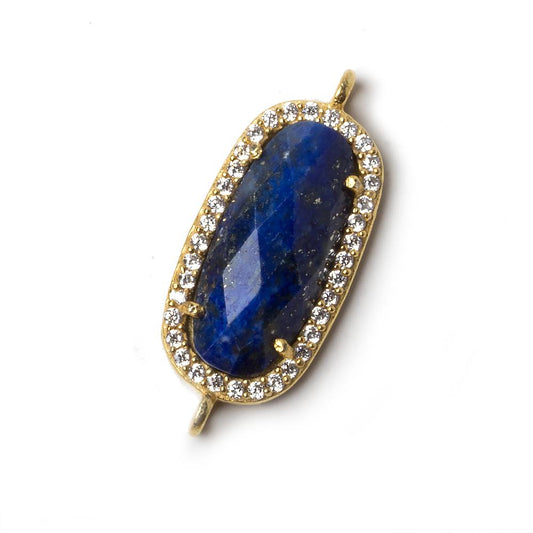 21x10.5mm Vermeil Bezeled CZ & Lapis Lazuli Oval Connector 1 pc