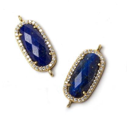 21x10.5mm Vermeil Bezeled CZ & Lapis Lazuli Oval Connector 1 pc
