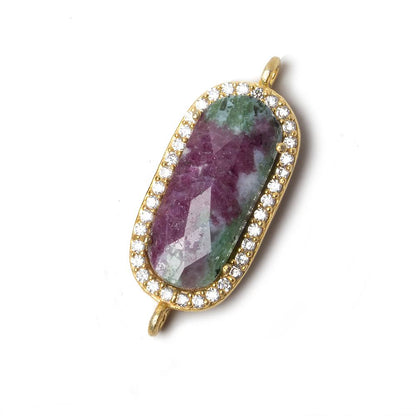 21x10.5mm Gold Bezeled CZ & Ruby in Zoisite Oval Connector 1 pc