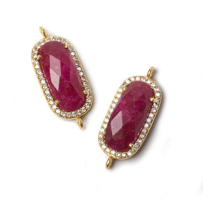 21x10.5mm Vermeil Bezeled CZ & Ruby Oval Connector 1 pc