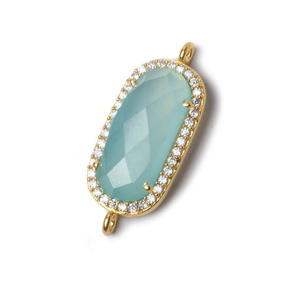 21x10.5mm Vermeil Bezeled CZ & Seafoam Chalcedony Oval Connector 1 pc