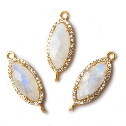 21x10mm Gold CZ Bezel Rainbow Moonstone Marquise Connector 1 piece
