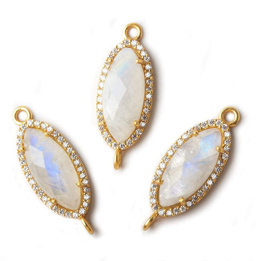 21x10mm Gold CZ Bezel Rainbow Moonstone Marquise Connector 1 piece