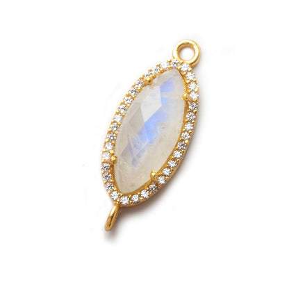 21x10mm Gold CZ Bezel Rainbow Moonstone Marquise Connector 1 piece