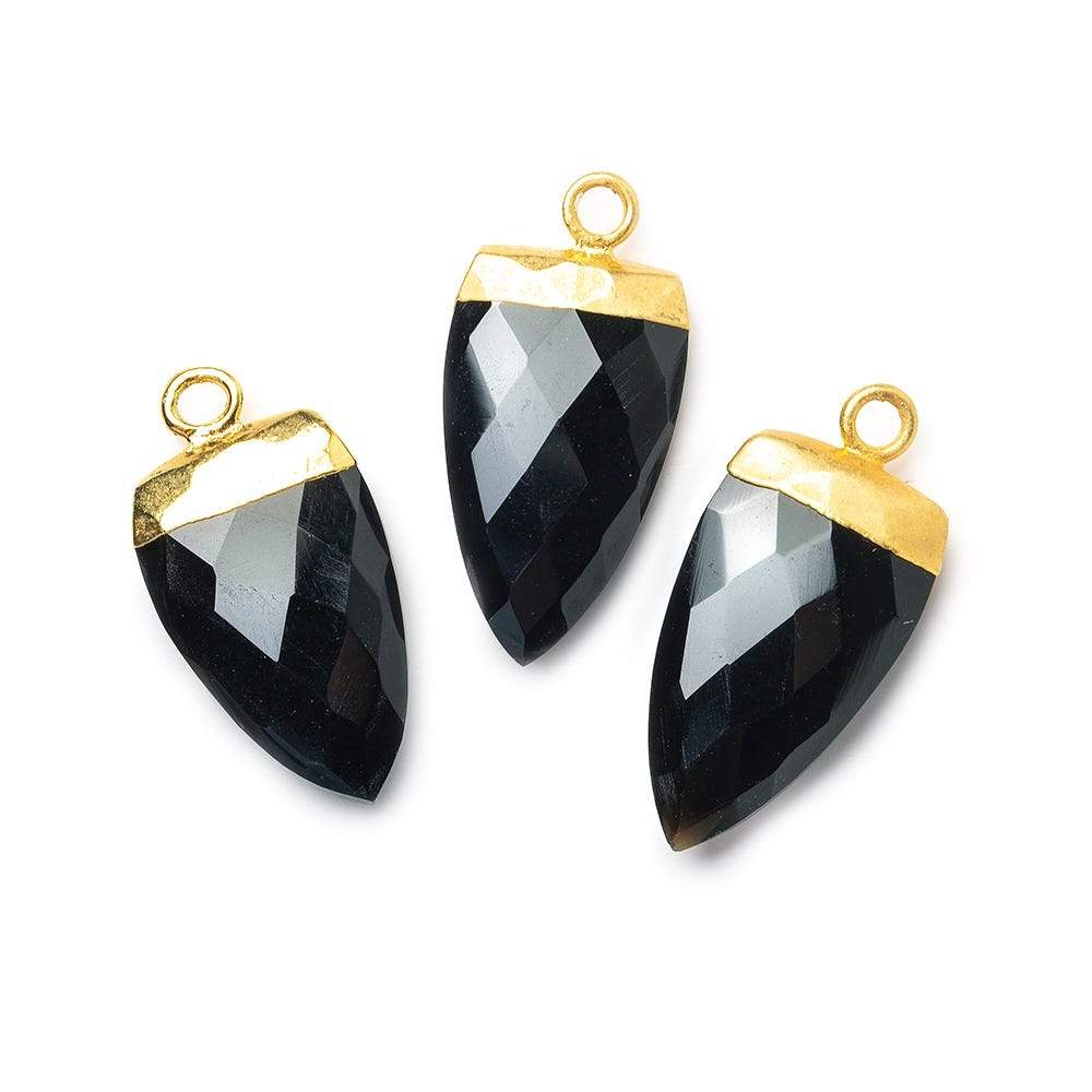 21x10mm Gold Leafed Black Chalcedony faceted Point Pendant 1 piece