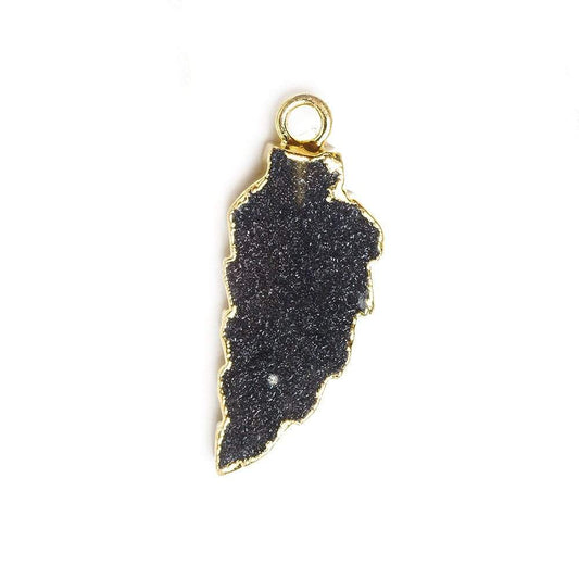 21x10mm Gold Leafed Black Drusy Feather Pendant 1 piece