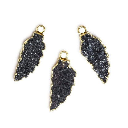 21x10mm Gold Leafed Black Drusy Feather Pendant 1 piece