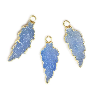 21x10mm Gold Leafed Santorini Blue Drusy Feather Pendant 1 piece