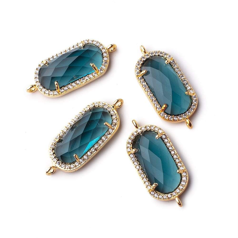 21x11.5mm Vermeil Bezeled CZ & London Blue Quartz Oval Connector 1 pc