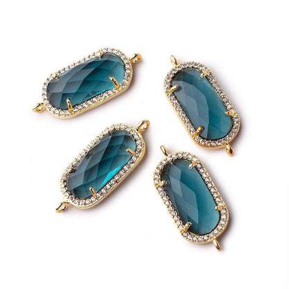 21x11.5mm Vermeil Bezeled CZ & London Blue Quartz Oval Connector 1 pc