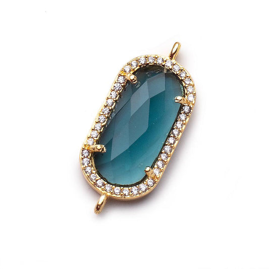 21x11.5mm Vermeil Bezeled CZ & London Blue Quartz Oval Connector 1 pc