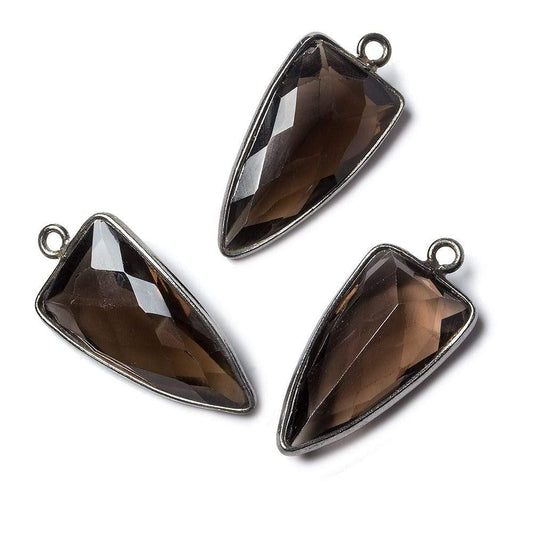 21x11mm Black Gold Bezel Smoky Quartz faceted point 1 focal bead