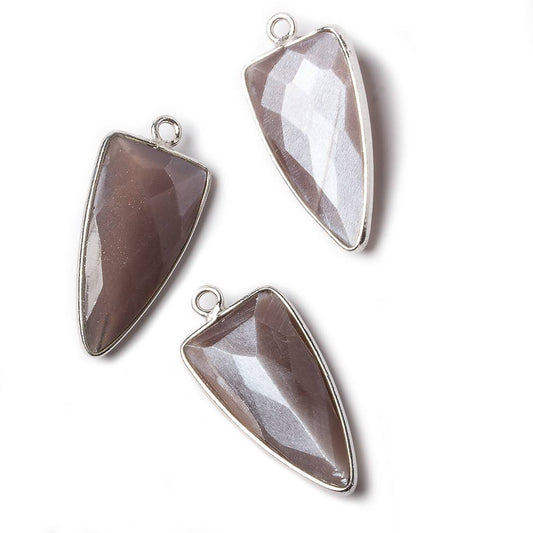 21x11mm Silver Bezel Chocolate Moonstone faceted point 1 focal bead