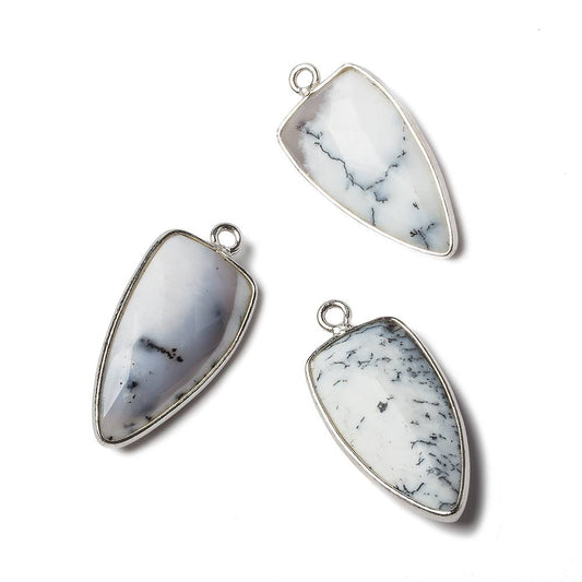 21x11mm Silver Bezel Dendritic Opal faceted point 1 focal bead