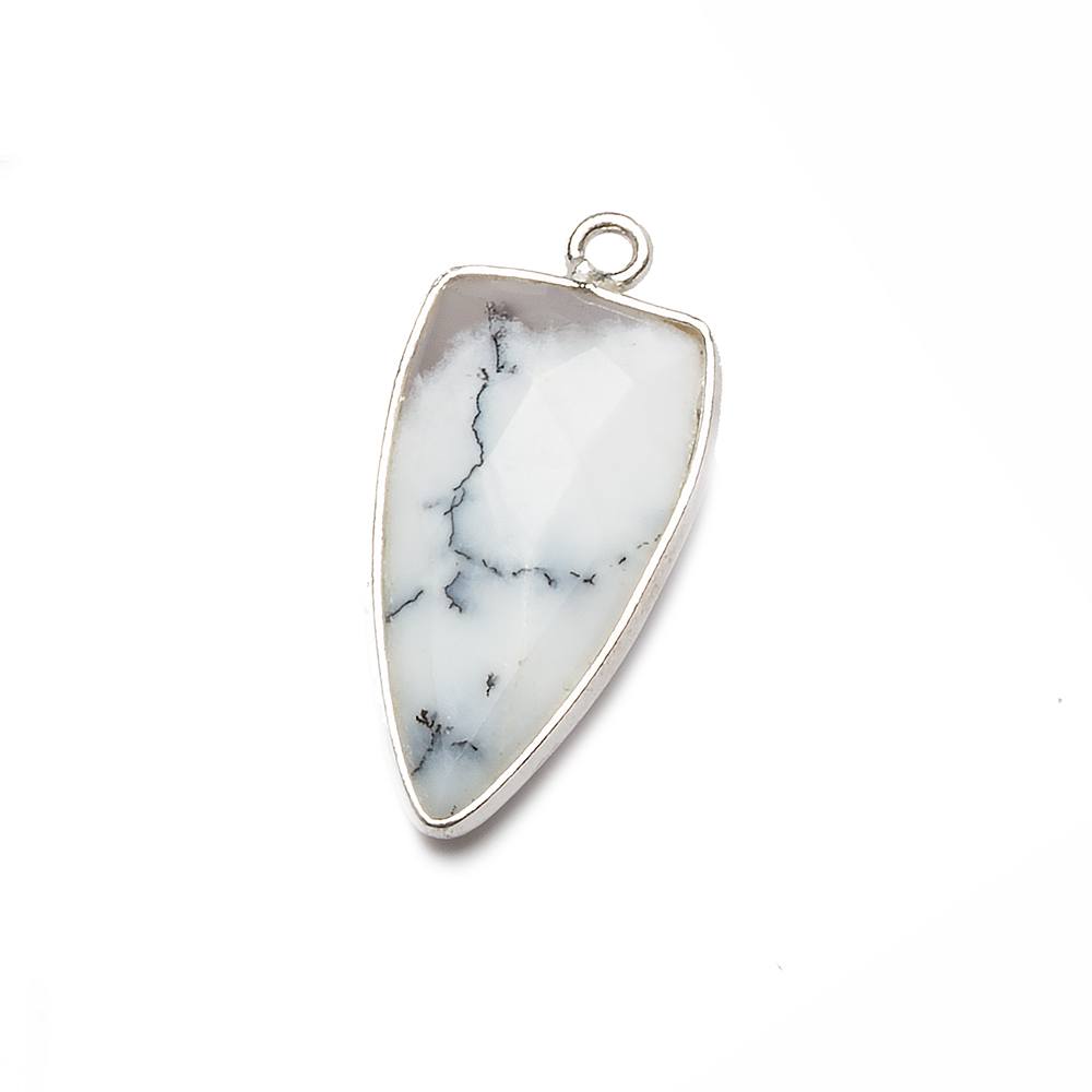 21x11mm Silver Bezel Dendritic Opal faceted point 1 focal bead