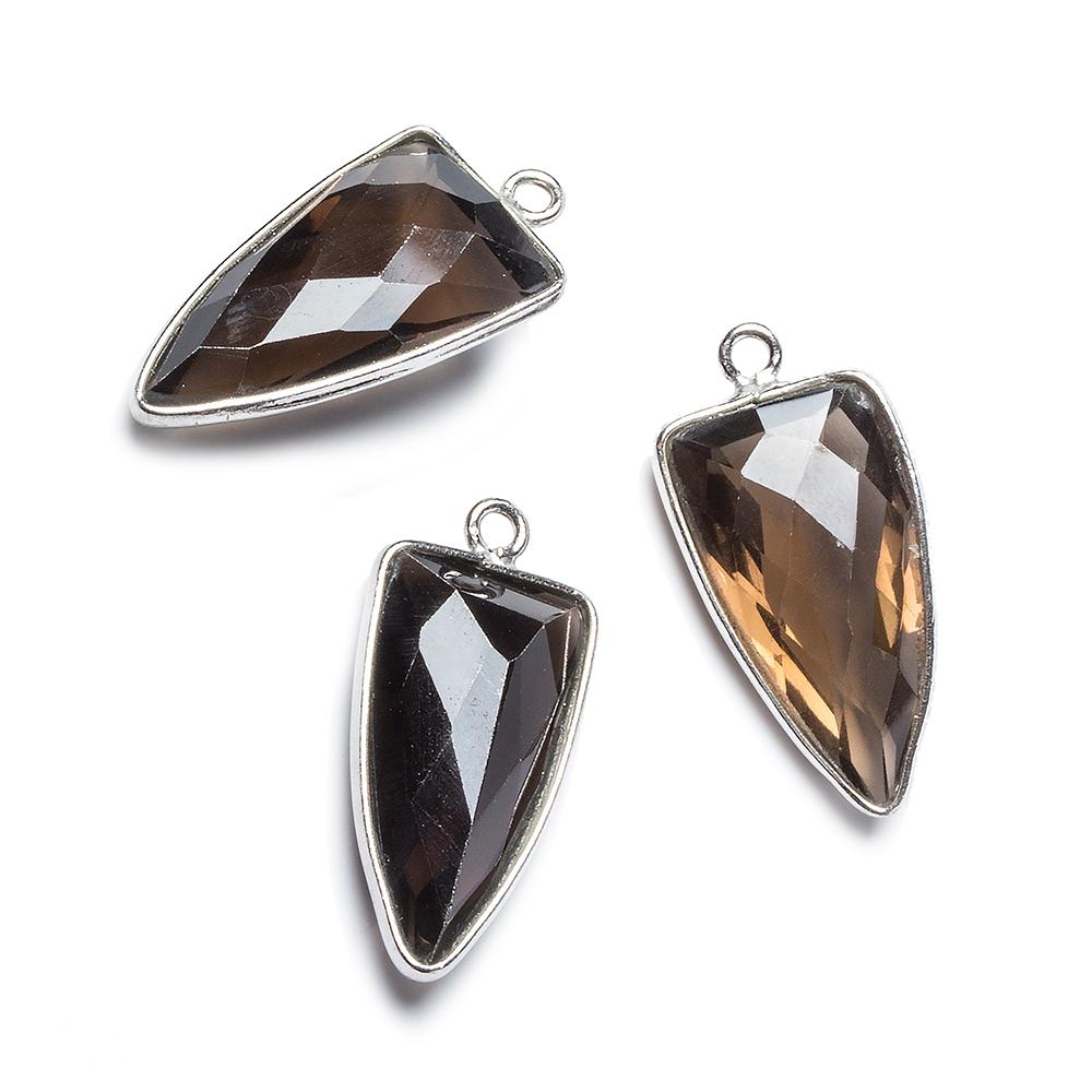 21x11mm Silver Bezel Smoky Quartz faceted point 1 focal bead