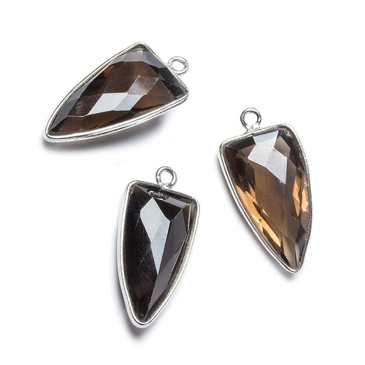 21x11mm Silver Bezel Smoky Quartz faceted point 1 focal bead
