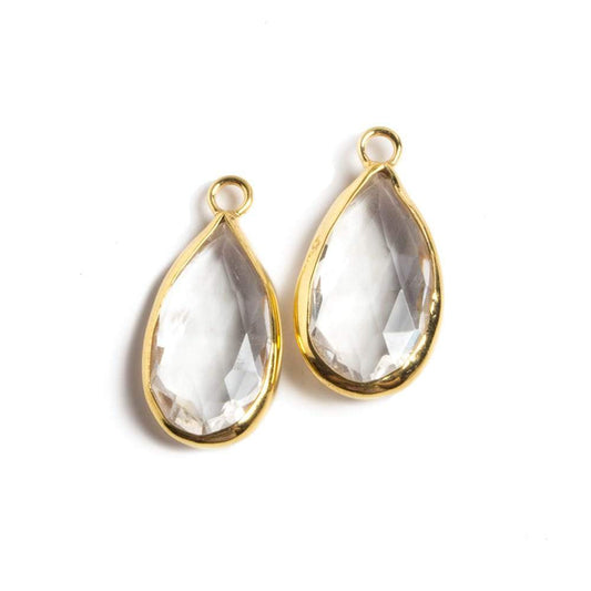 21x11mm Vermeil Bezeled Crystal Quartz faceted Pear Pendant Set of 2