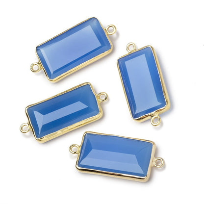 21x12mm Vermeil Bezel Santorini Blue Chalcedony Rectangle Connector 1 Focal