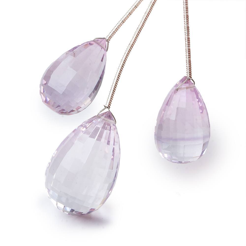21x13-26x16mm Pink Amethyst Checkerboard Faceted Tear Drop Focal Beads Set of 3