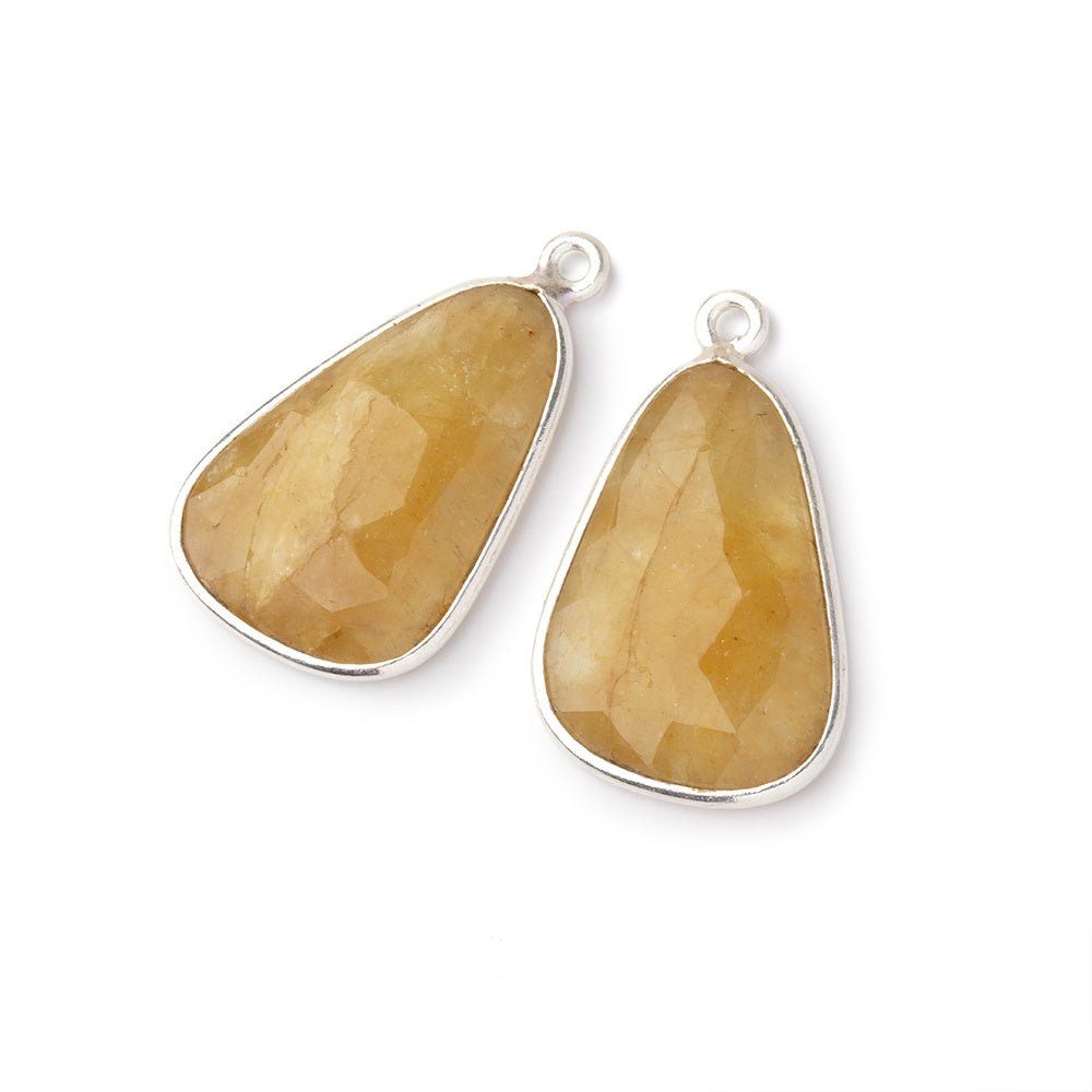 21x14mm .925 Silver Bezel Beryl Faceted Freeform Set of 2 Pendants