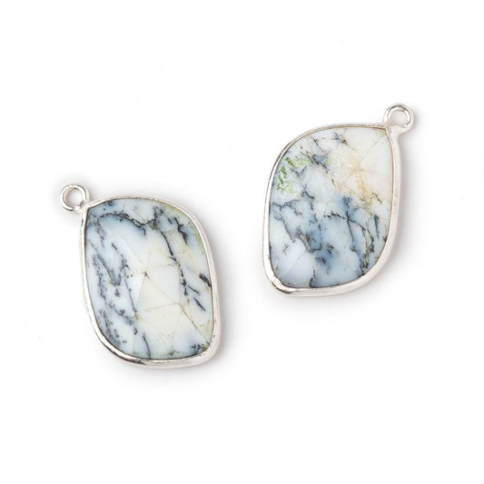 21x14mm .925 Silver Bezel Dendritic Opal Faceted Freeform Set of 2 Pendants
